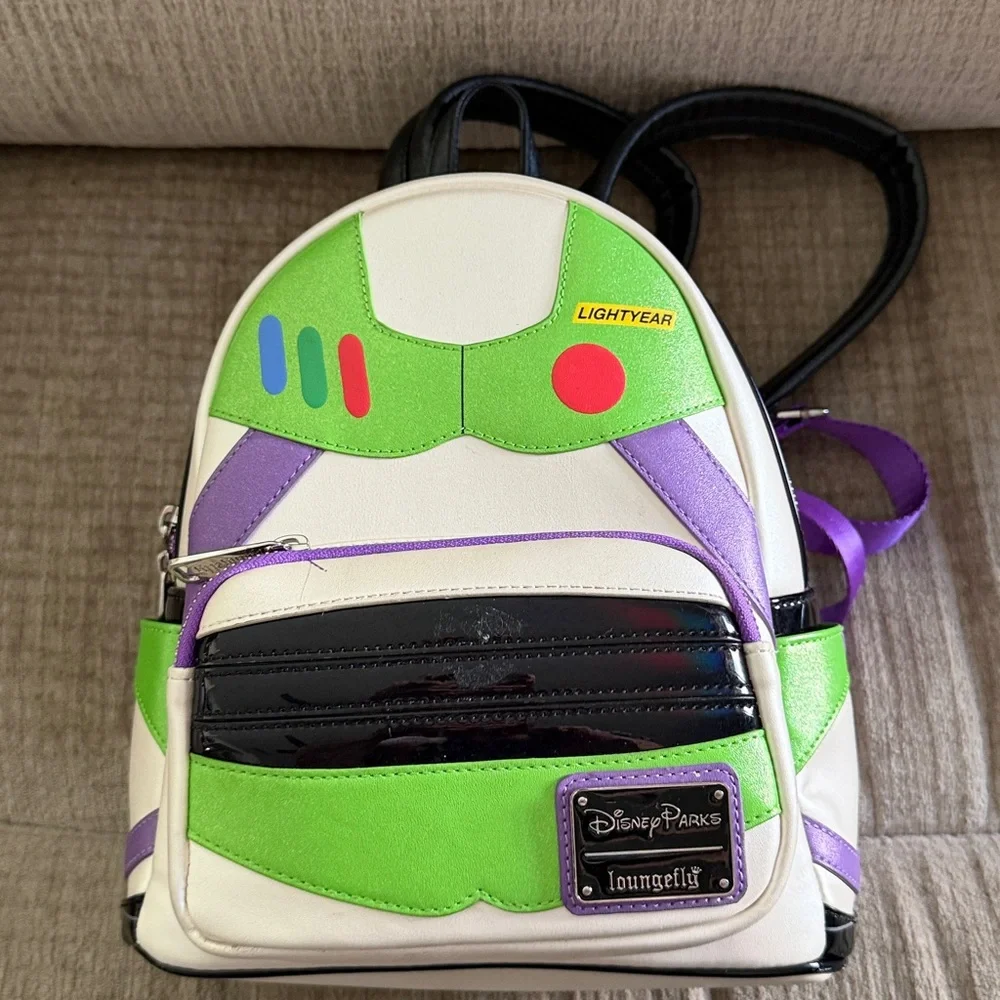 Disney Loury Buzz Lightyear Backpack - Green, Purple, White apx 12 by 8
